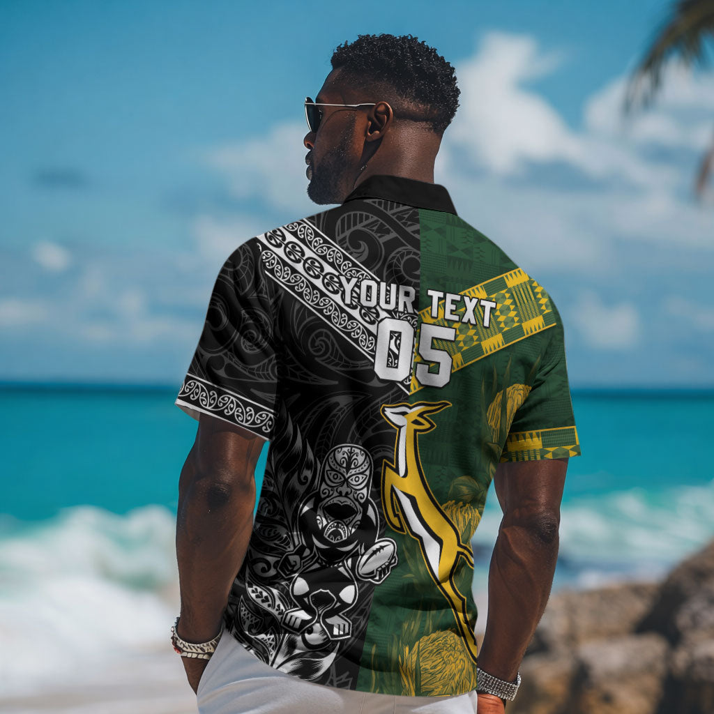 Custom Rugby New Zealand South Africa Hawaiian Shirt Maori Tiki Springboks Together