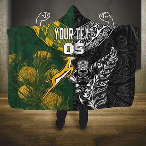 Custom Rugby New Zealand South Africa Hooded Blanket Maori Tiki Springboks Together