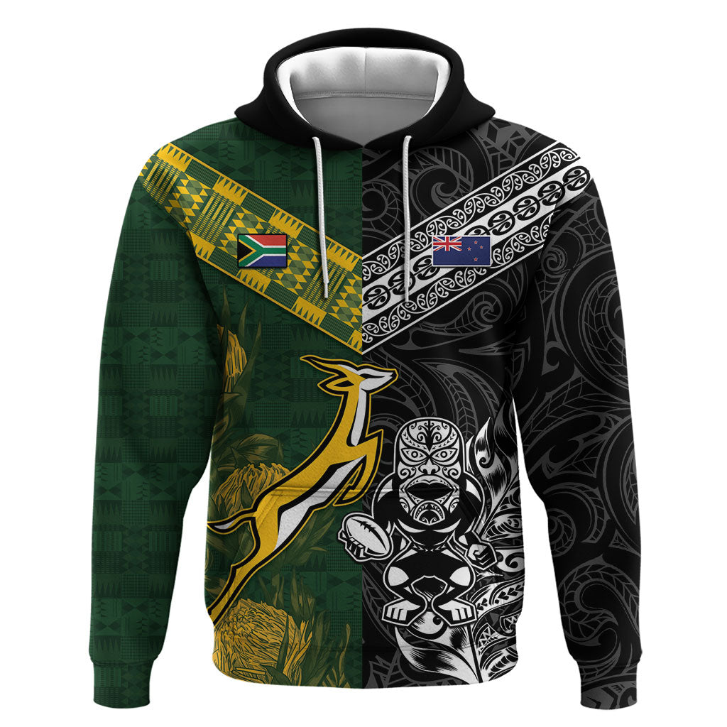 Custom Rugby New Zealand South Africa Hoodie Maori Tiki Springboks Together