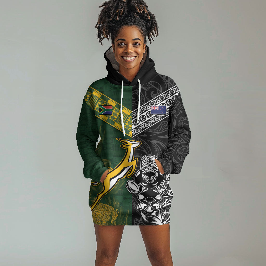 Custom Rugby New Zealand South Africa Hoodie Dress Maori Tiki Springboks Together