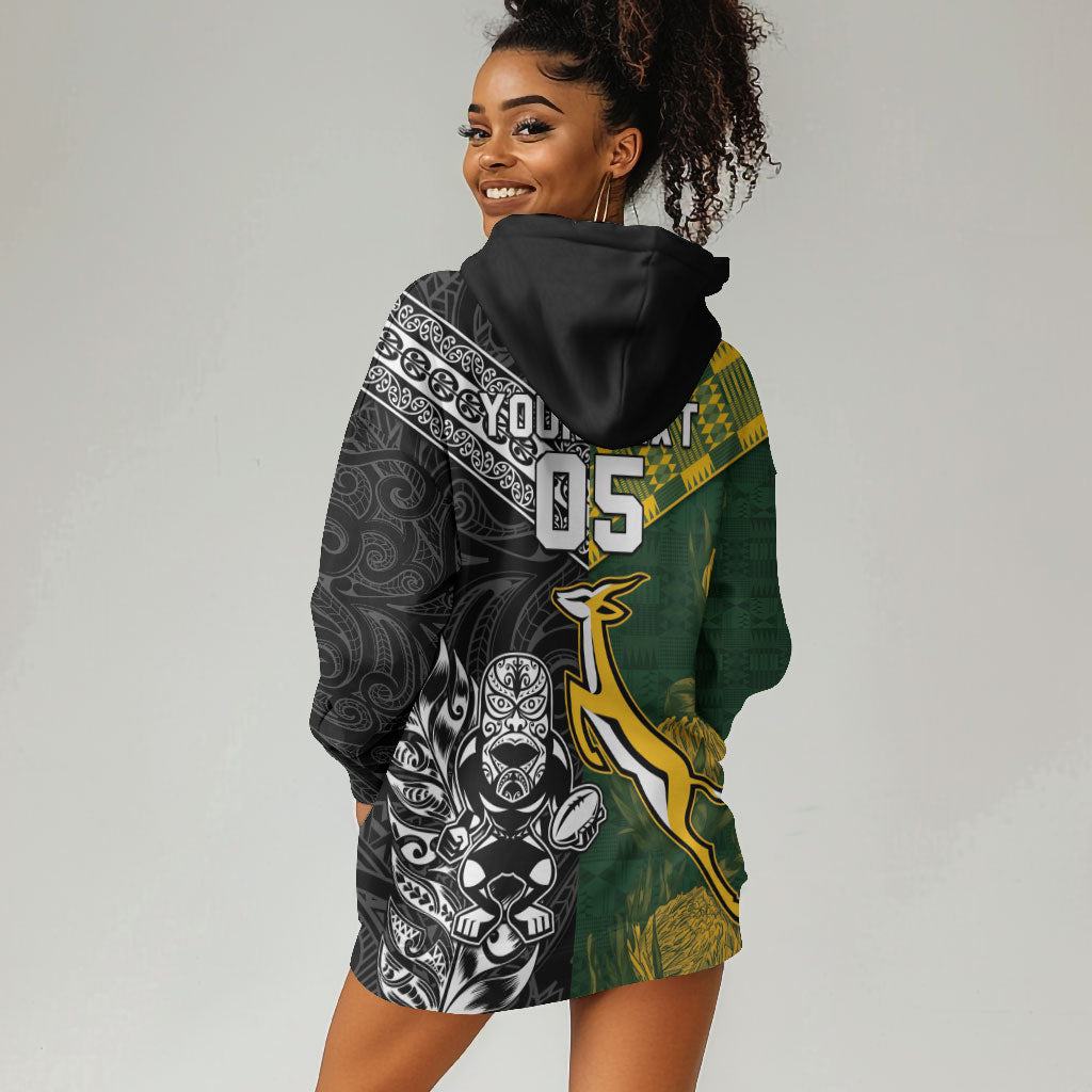 Custom Rugby New Zealand South Africa Hoodie Dress Maori Tiki Springboks Together