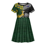 Custom Rugby New Zealand South Africa Kid Short Sleeve Dress Maori Tiki Springboks Together