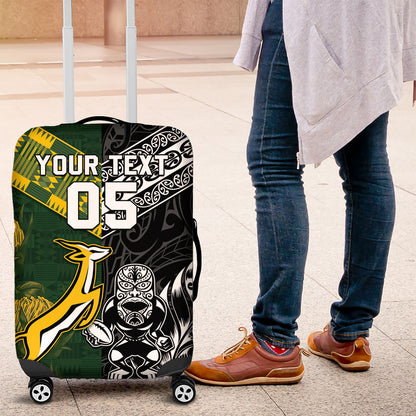 Custom Rugby New Zealand South Africa Luggage Cover Maori Tiki Springboks Together