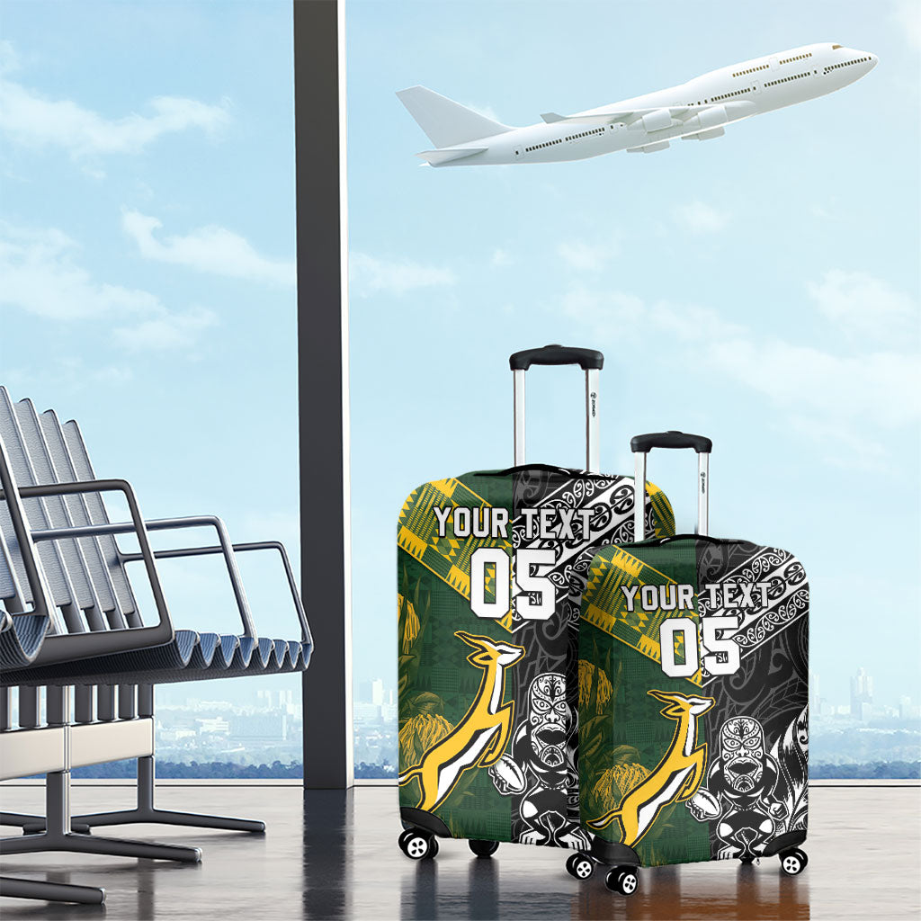 Custom Rugby New Zealand South Africa Luggage Cover Maori Tiki Springboks Together