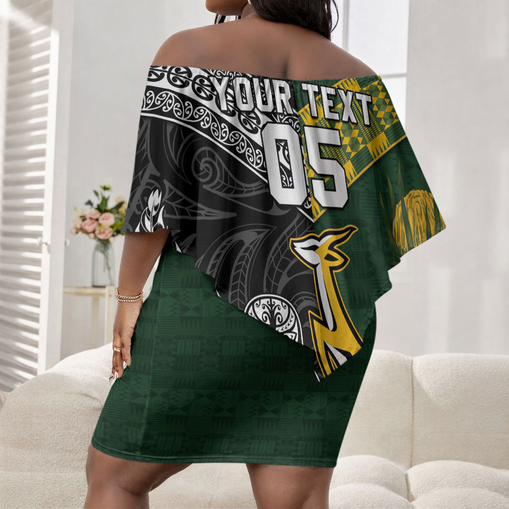 Custom Rugby New Zealand South Africa Off Shoulder Short Dress Maori Tiki Springboks Together