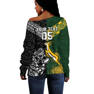 Custom Rugby New Zealand South Africa Off Shoulder Sweater Maori Tiki Springboks Together