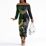 Custom Rugby New Zealand South Africa Off The Shoulder Long Sleeve Dress Maori Tiki Springboks Together