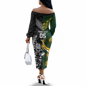 Custom Rugby New Zealand South Africa Off The Shoulder Long Sleeve Dress Maori Tiki Springboks Together