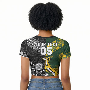 Custom Rugby New Zealand South Africa Raglan Cropped T shirt Maori Tiki Springboks Together