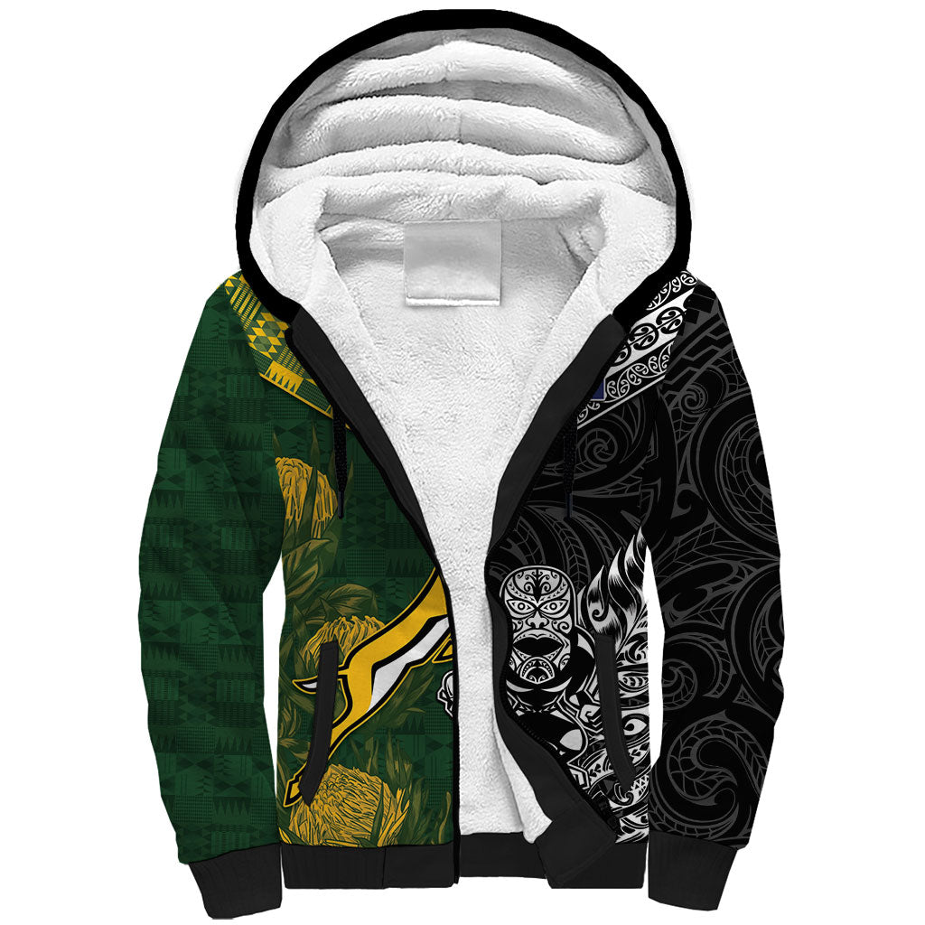 Custom Rugby New Zealand South Africa Sherpa Hoodie Maori Tiki Springboks Together