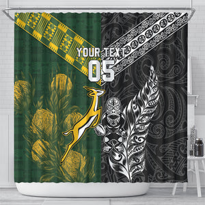 Custom Rugby New Zealand South Africa Shower Curtain Maori Tiki Springboks Together