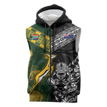 Custom Rugby New Zealand South Africa Sleeveless Zip Hoodie Maori Tiki Springboks Together