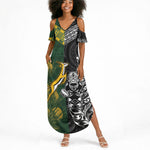 Custom Rugby New Zealand South Africa Summer Maxi Dress Maori Tiki Springboks Together