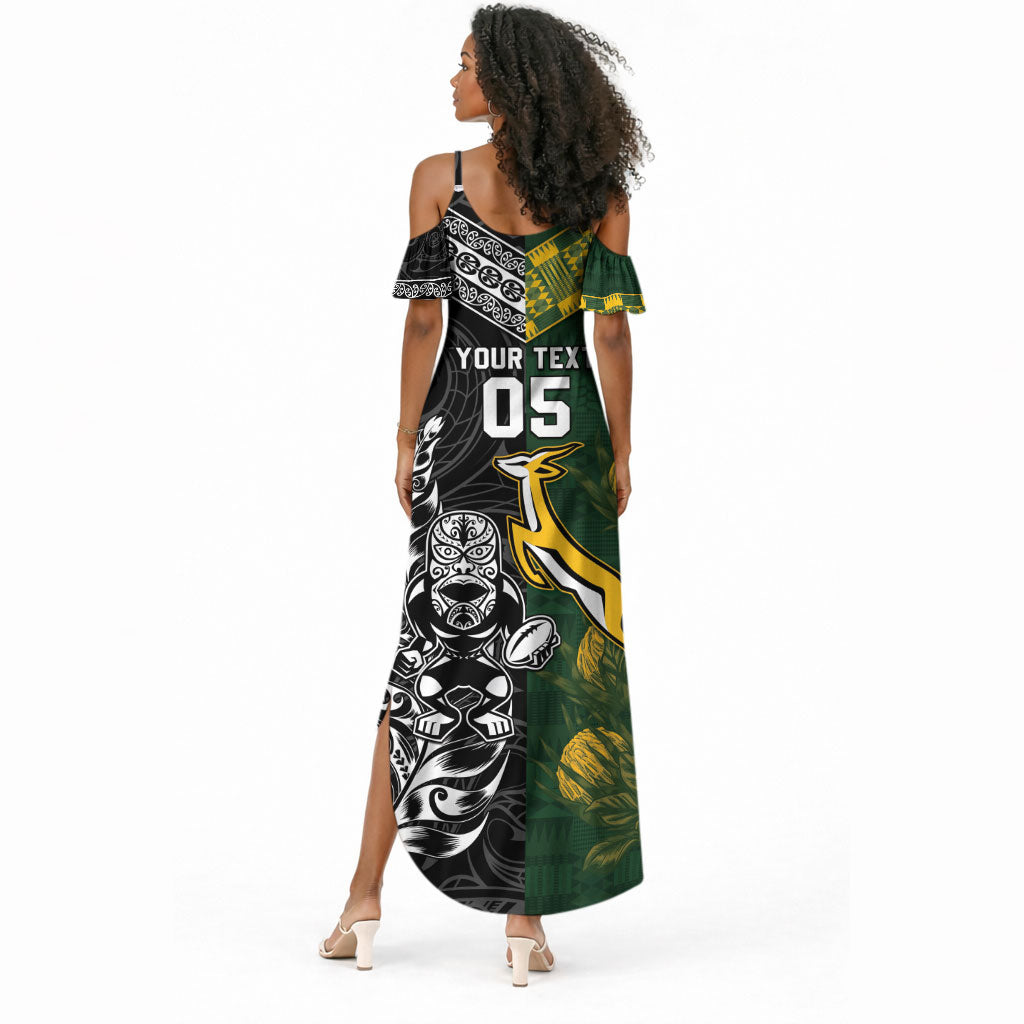 Custom Rugby New Zealand South Africa Summer Maxi Dress Maori Tiki Springboks Together
