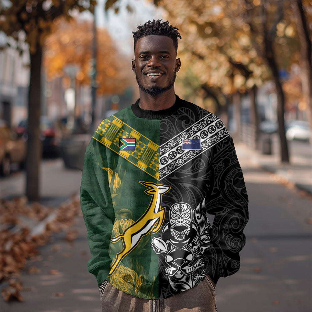 Custom Rugby New Zealand South Africa Sweatshirt Maori Tiki Springboks Together