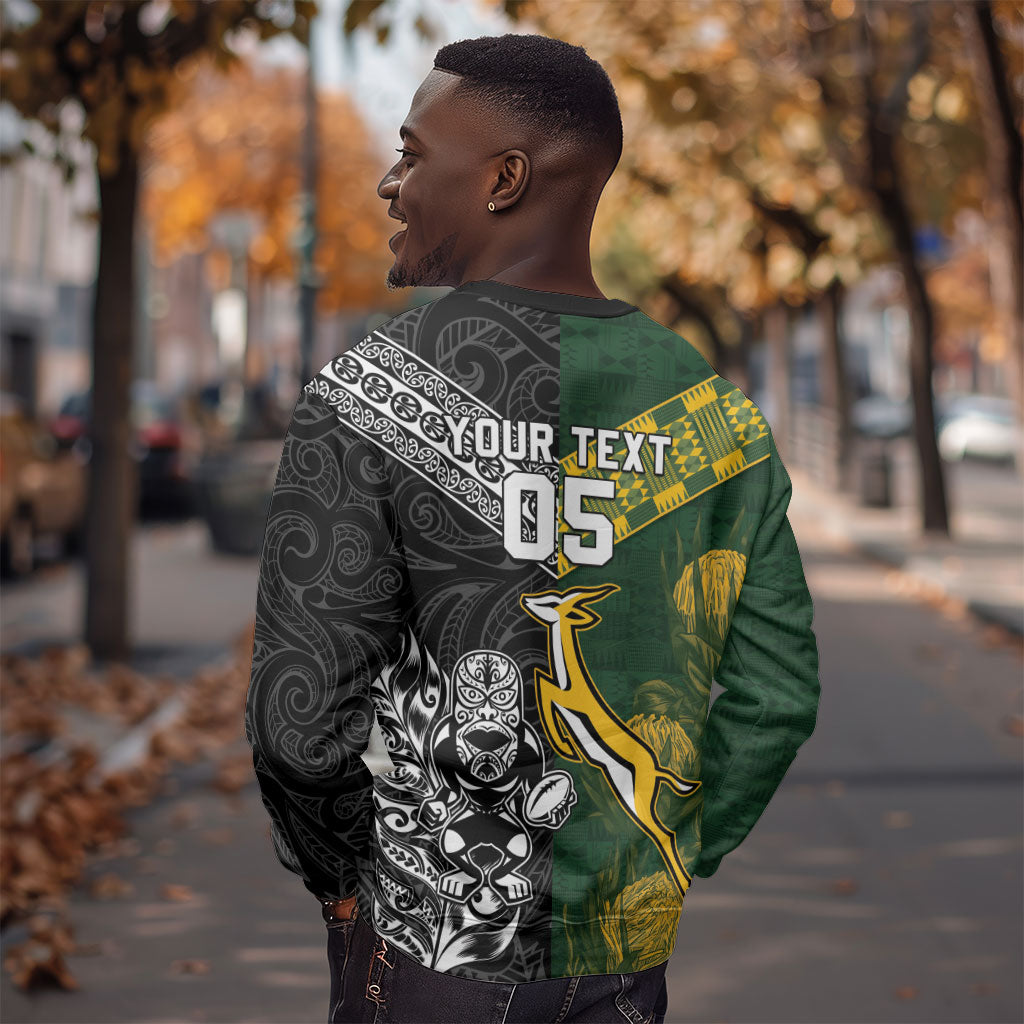 Custom Rugby New Zealand South Africa Sweatshirt Maori Tiki Springboks Together