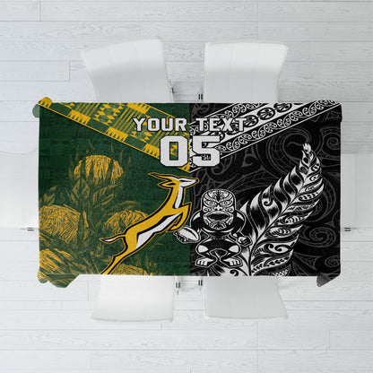 Custom Rugby New Zealand South Africa Tablecloth Maori Tiki Springboks Together
