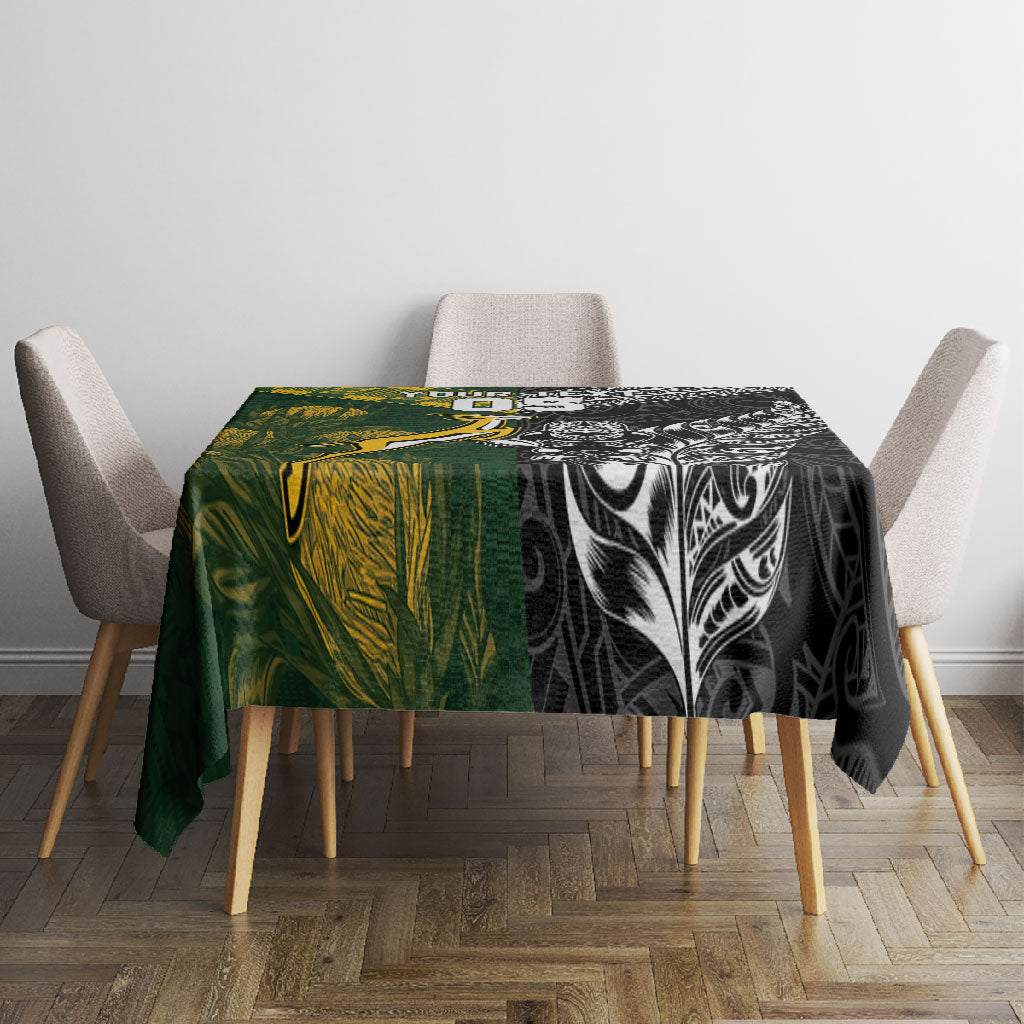 Custom Rugby New Zealand South Africa Tablecloth Maori Tiki Springboks Together