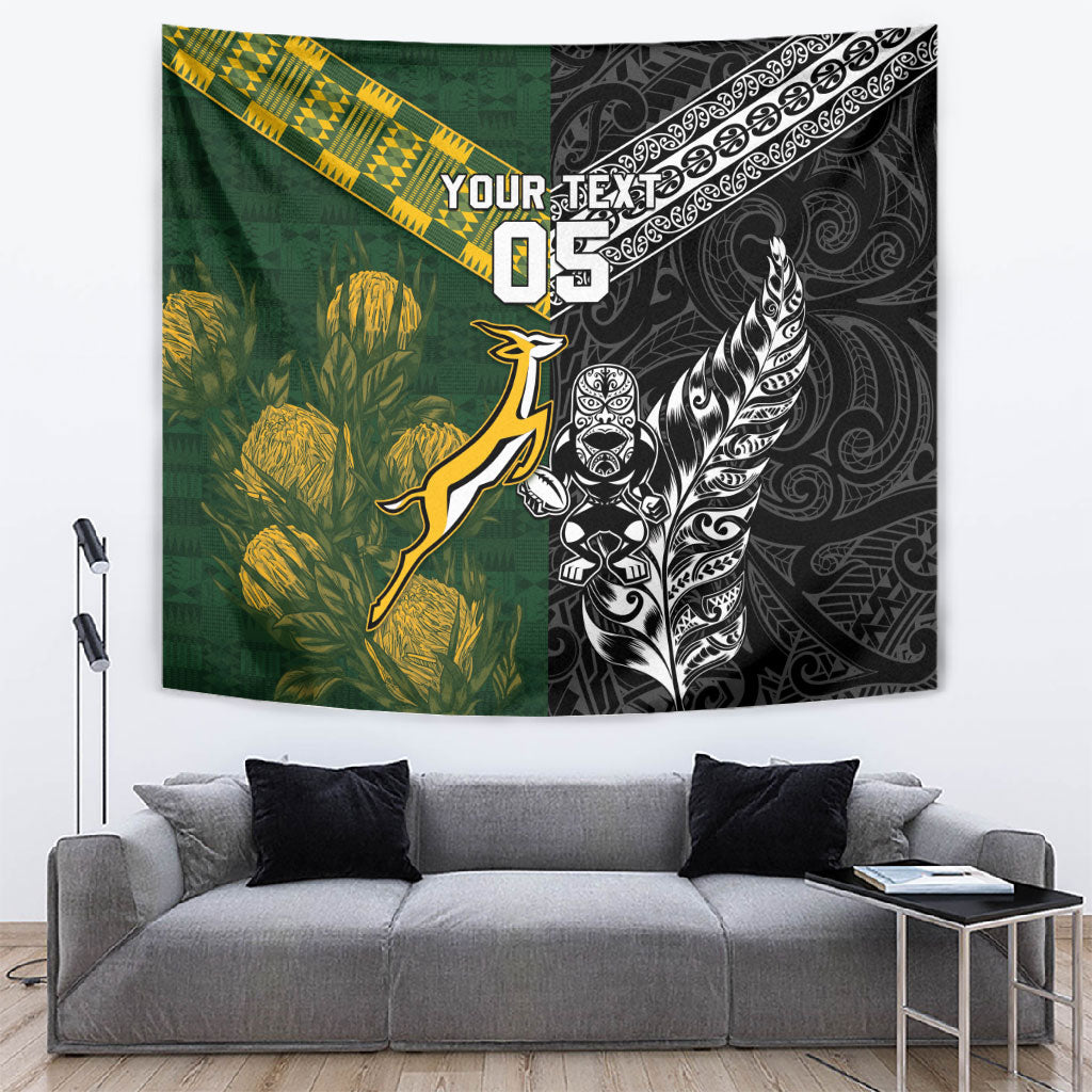 Custom Rugby New Zealand South Africa Tapestry Maori Tiki Springboks Together