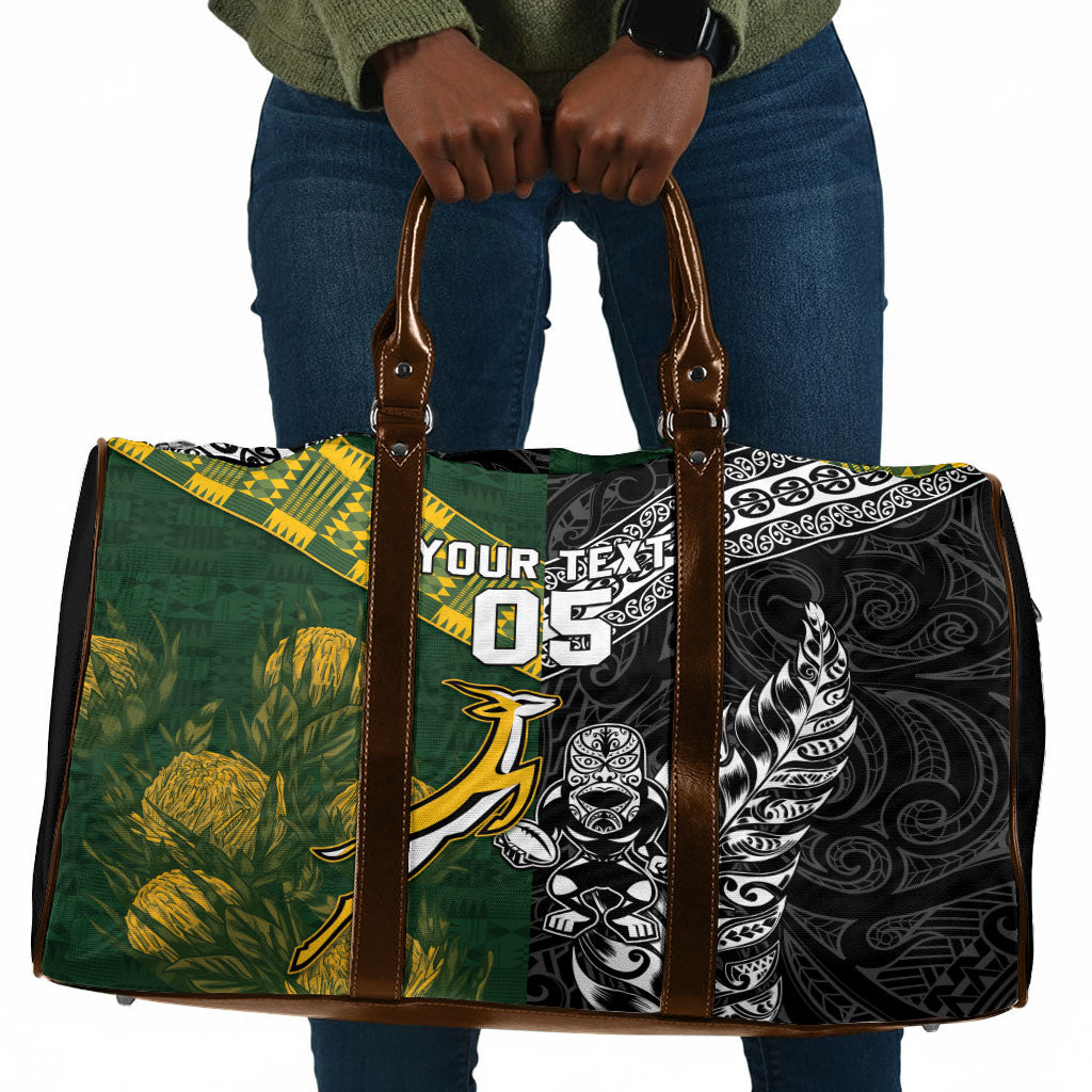 Custom Rugby New Zealand South Africa Travel Bag Maori Tiki Springboks Together