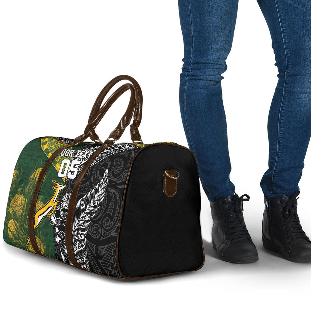 Custom Rugby New Zealand South Africa Travel Bag Maori Tiki Springboks Together