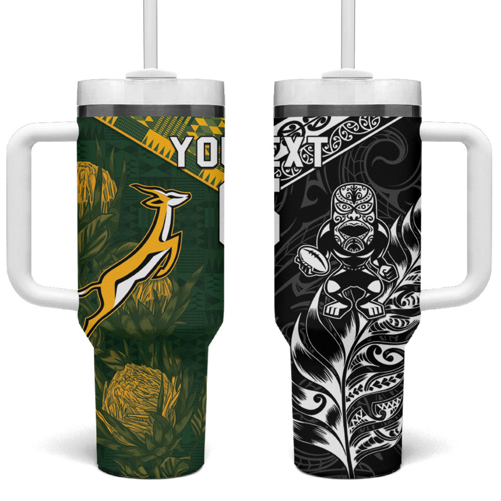 Custom Rugby New Zealand South Africa Tumbler With Handle Maori Tiki Springboks Together