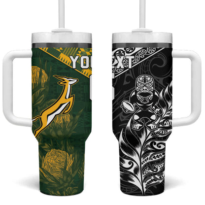 Custom Rugby New Zealand South Africa Tumbler With Handle Maori Tiki Springboks Together