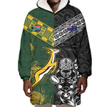 Custom Rugby New Zealand South Africa Wearable Blanket Hoodie Maori Tiki Springboks Together