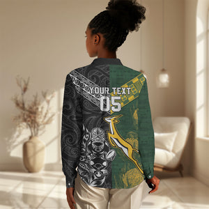 Custom Rugby New Zealand South Africa Women Casual Shirt Maori Tiki Springboks Together