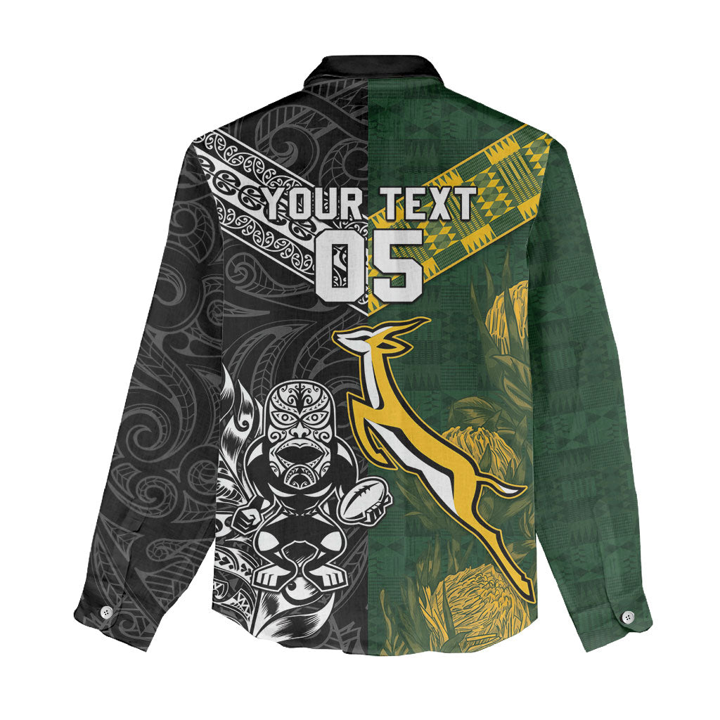 Custom Rugby New Zealand South Africa Women Casual Shirt Maori Tiki Springboks Together