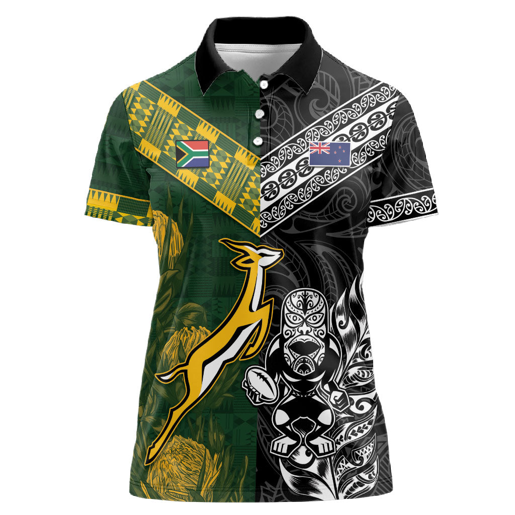 Custom Rugby New Zealand South Africa Women Polo Shirt Maori Tiki Springboks Together