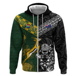 Custom Rugby New Zealand South Africa Zip Hoodie Maori Tiki Springboks Together