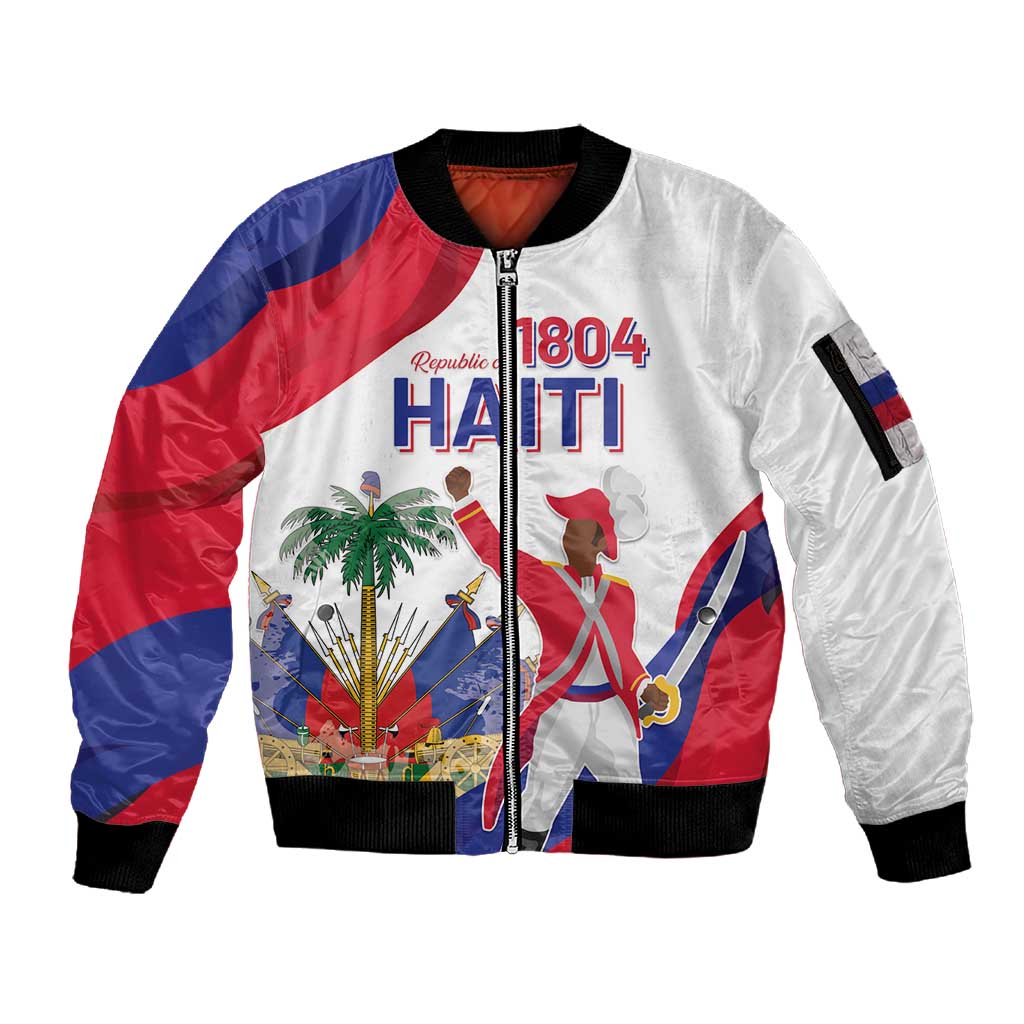 Personalised Haiti 222nd Anniversary Independence Day Sleeve Zip Bomber Jacket - African Pride