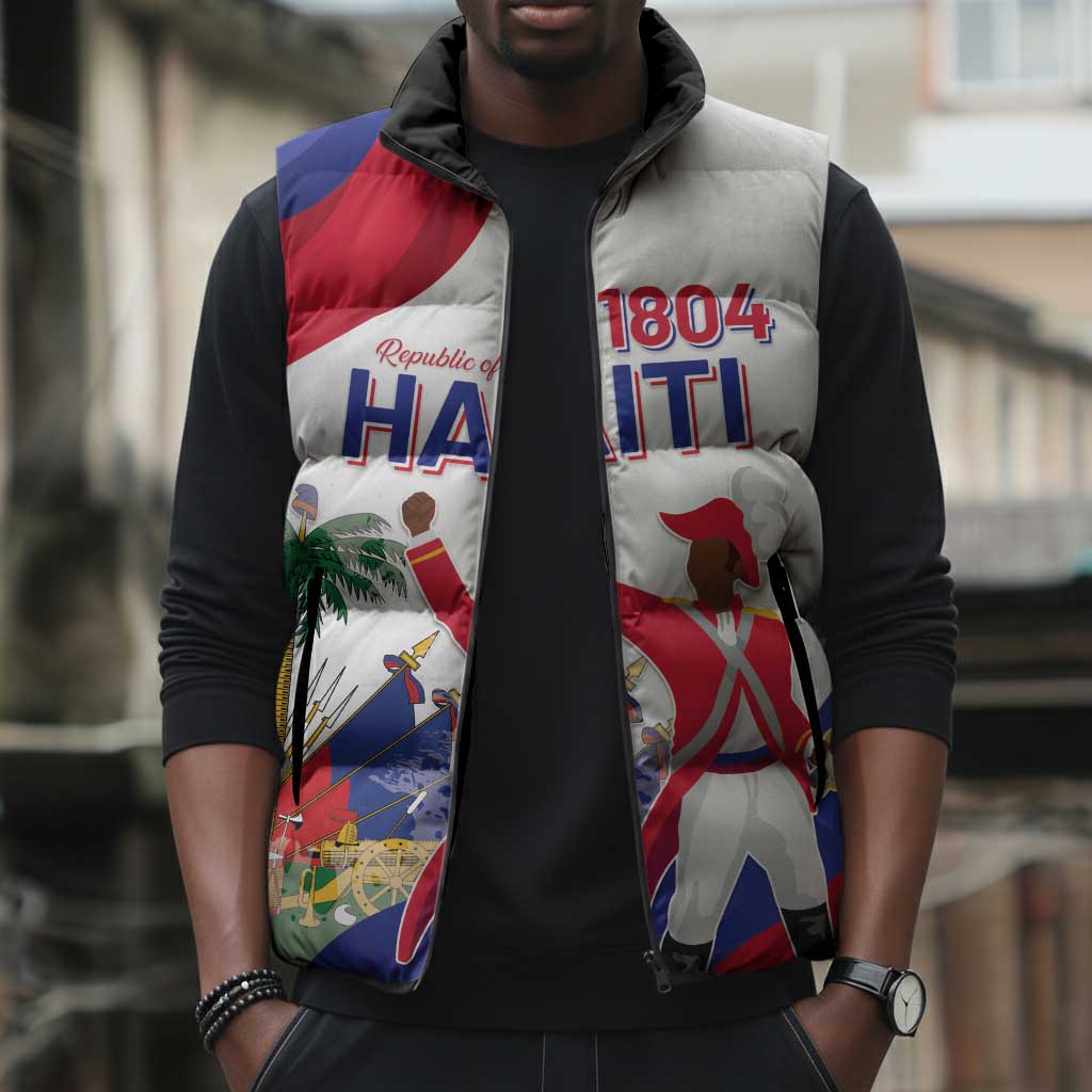 Personalised Haiti 222nd Anniversary Independence Day Sleeveless Puffer Jacket