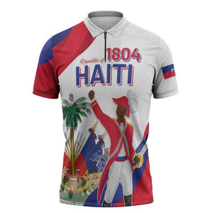 Personalised Haiti 222nd Anniversary Independence Day Zipper Polo Shirt