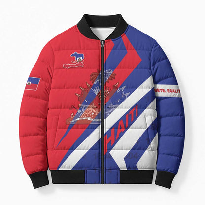 Personalised Haiti 1804 Bomber Puffer Jacket Coat Of Arms Simple Style