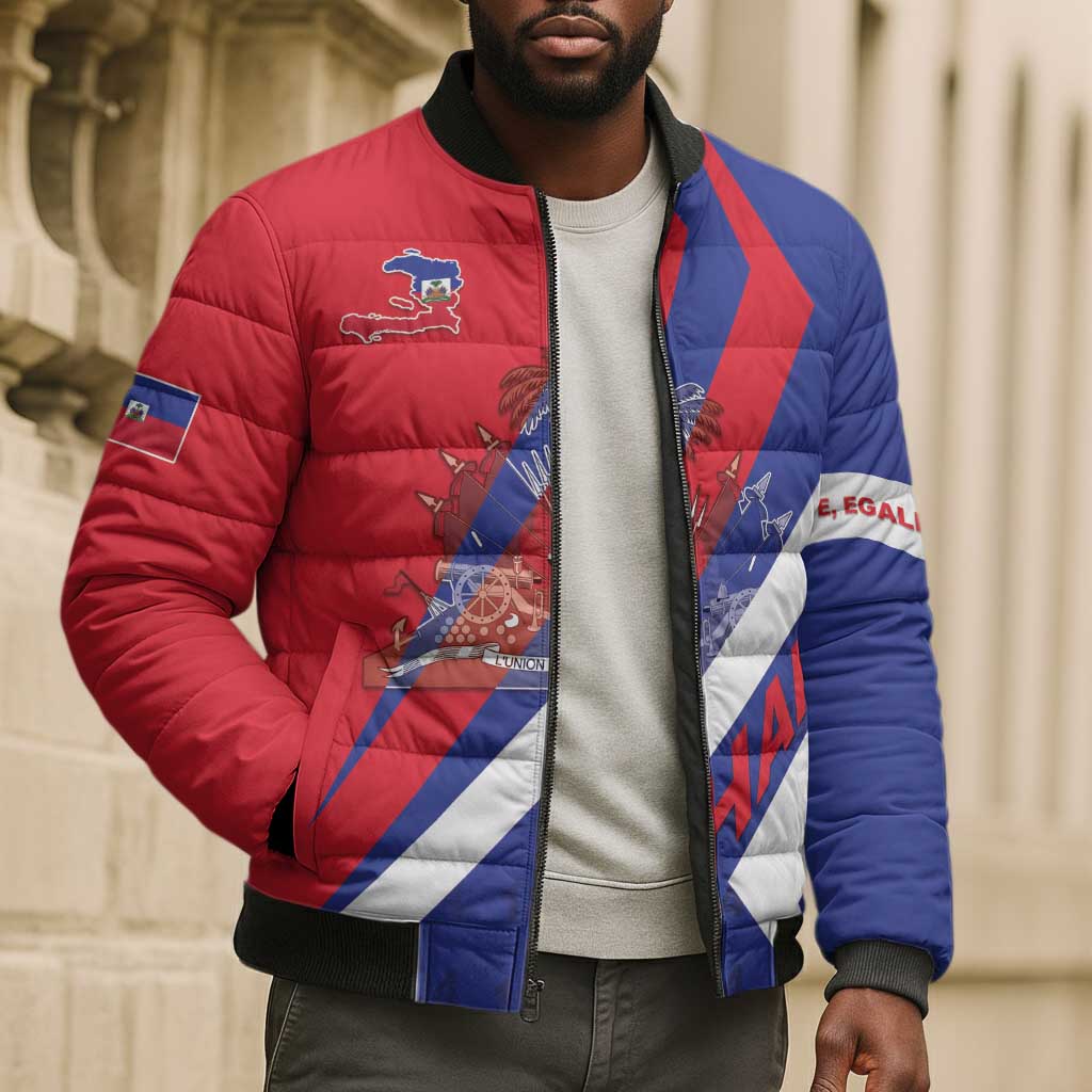 Personalised Haiti 1804 Bomber Puffer Jacket Coat Of Arms Simple Style