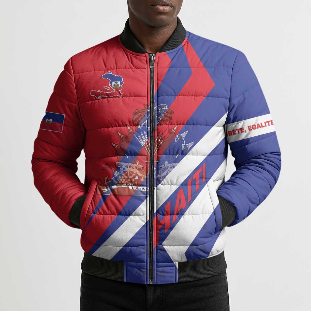 Personalised Haiti 1804 Bomber Puffer Jacket Coat Of Arms Simple Style