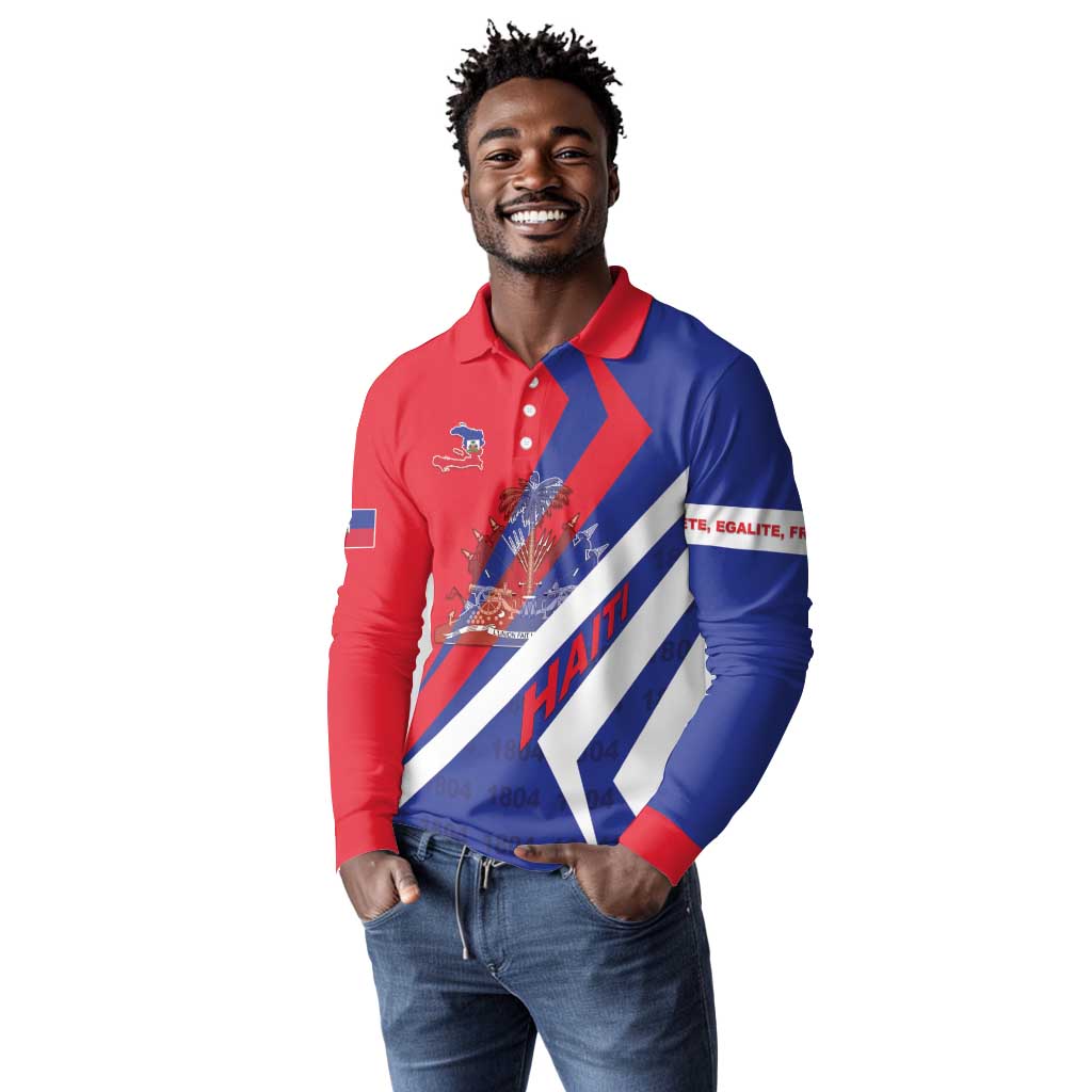Personalised Haiti 1804 Long Sleeve Polo Shirt Coat Of Arms Simple Style - African Pride