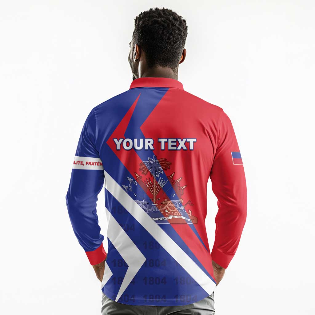 Personalised Haiti 1804 Long Sleeve Polo Shirt Coat Of Arms Simple Style - African Pride