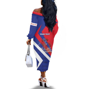 Personalised Haiti 1804 Off The Shoulder Long Sleeve Dress Coat Of Arms Simple Style - African Pride