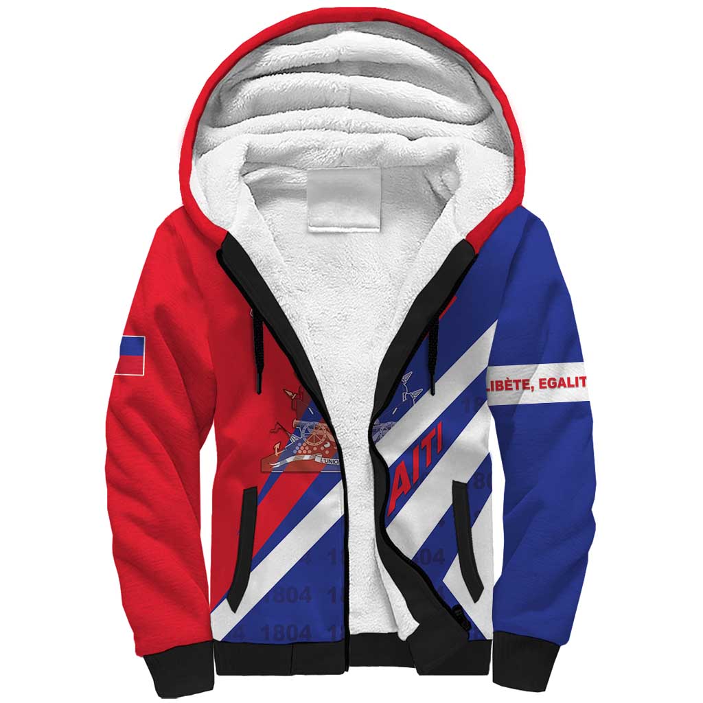 Personalised Haiti 1804 Sherpa Hoodie Coat Of Arms Simple Style - African Pride