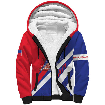 Personalised Haiti 1804 Sherpa Hoodie Coat Of Arms Simple Style - African Pride