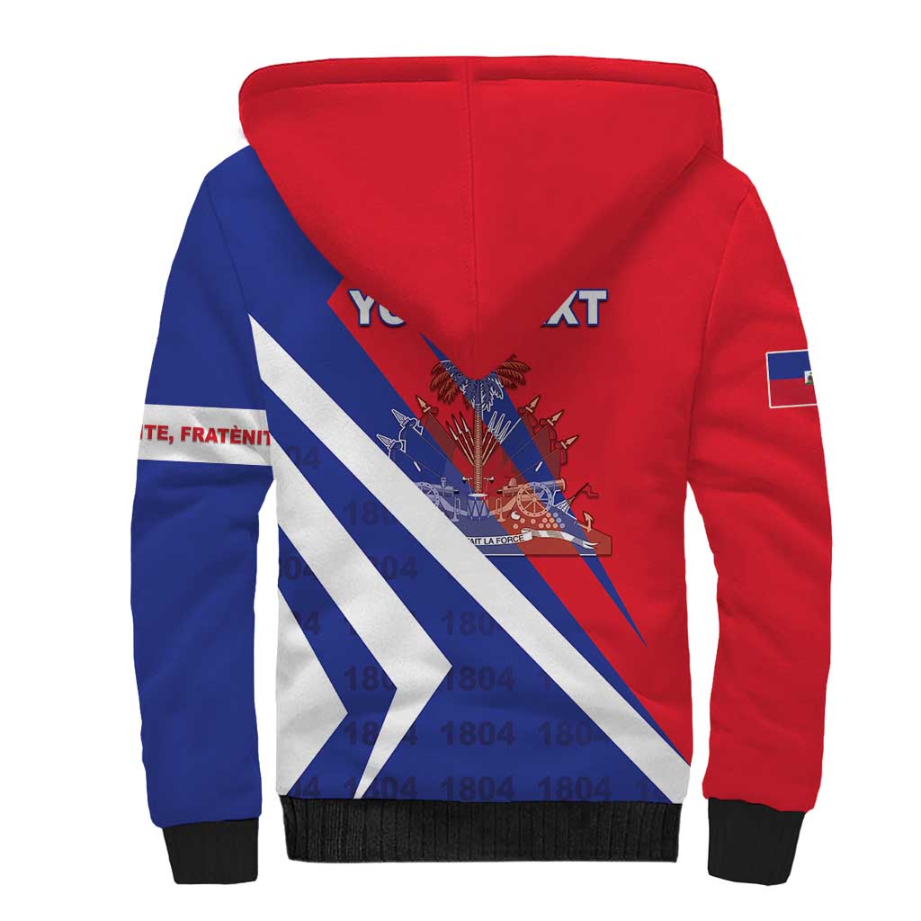 Personalised Haiti 1804 Sherpa Hoodie Coat Of Arms Simple Style - African Pride