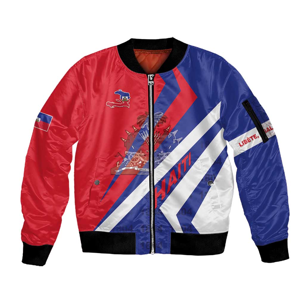 Personalised Haiti 1804 Sleeve Zip Bomber Jacket Coat Of Arms Simple Style - African Pride