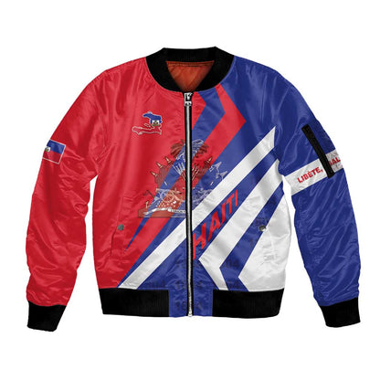 Personalised Haiti 1804 Sleeve Zip Bomber Jacket Coat Of Arms Simple Style - African Pride