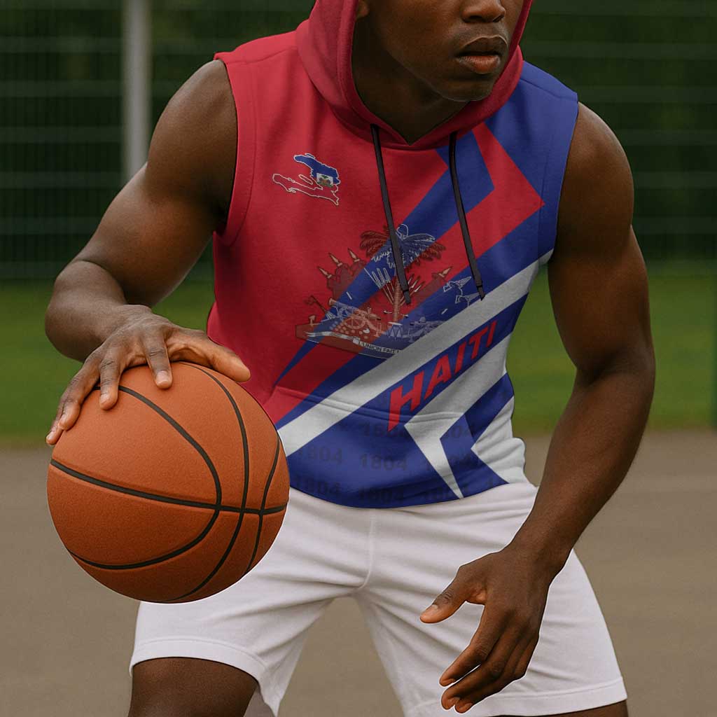 Personalised Haiti 1804 Sleeveless Hoodie Coat Of Arms Simple Style - African Pride