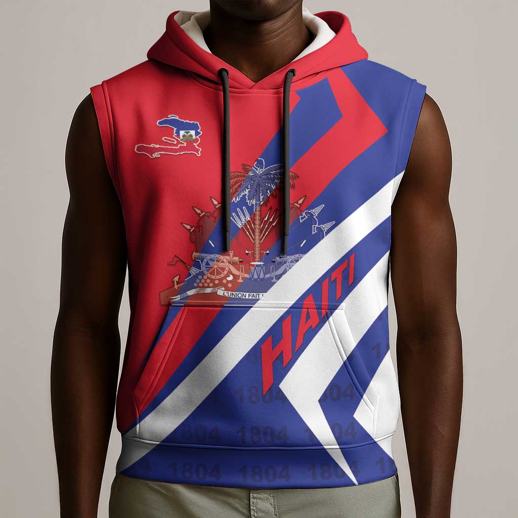 Personalised Haiti 1804 Sleeveless Hoodie Coat Of Arms Simple Style - African Pride