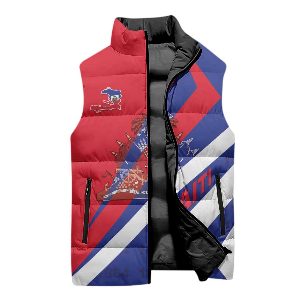 Personalised Haiti 1804 Sleeveless Puffer Jacket Coat Of Arms Simple Style