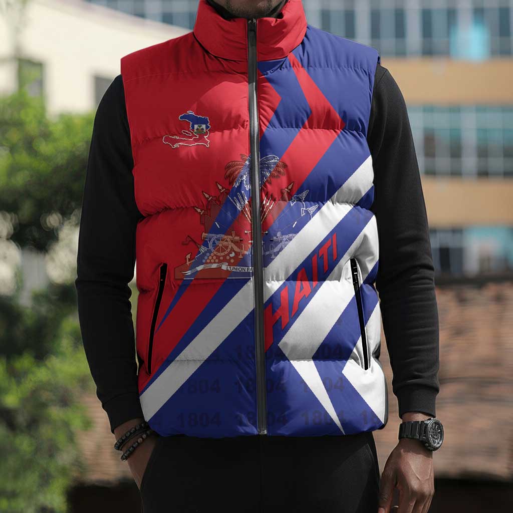 Personalised Haiti 1804 Sleeveless Puffer Jacket Coat Of Arms Simple Style